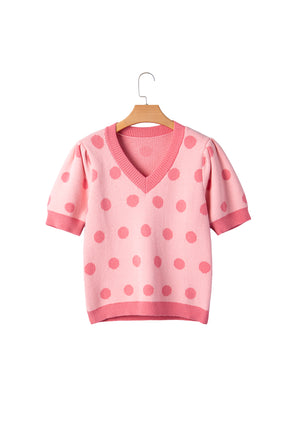 Haute Spot Rose Red Polka Dot Sweater Top