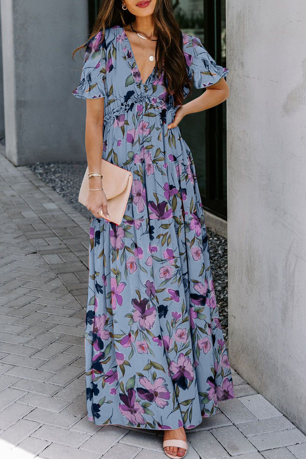Can't Be Outdone Sky Blue Floral Print Maxi Dress