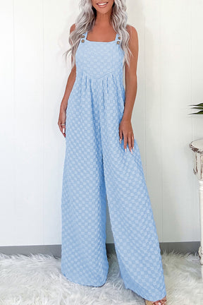 On The Checklist Beau Blue Checkered High Waist Wide Leg Overall