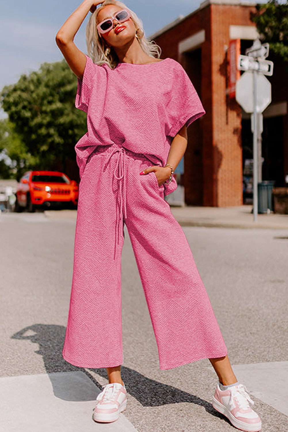 Set Things In Motion Pink Top and Drawstring Pants Set
