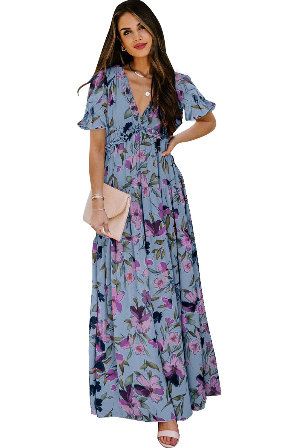 Can't Be Outdone Sky Blue Floral Print Maxi Dress