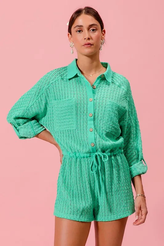 On My Chic Behavior Mint Textured Knit Romper - RMP883MT