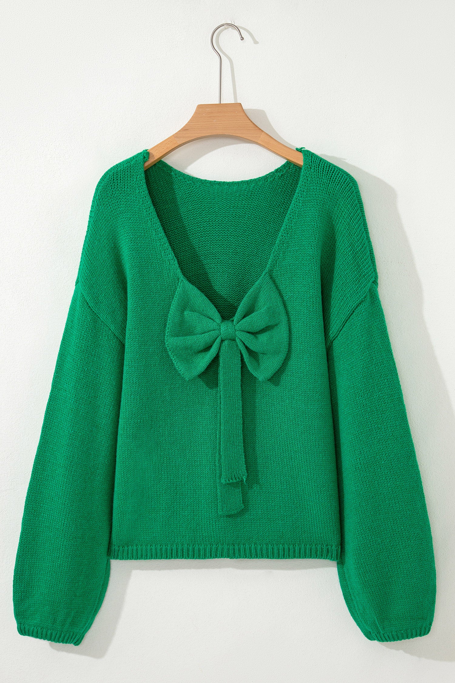 Bow Bella - Bright Green Bow Backless Bubble Sleeve Sweater