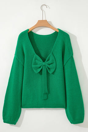 Bow Bella - Bright Green Bow Backless Bubble Sleeve Sweater