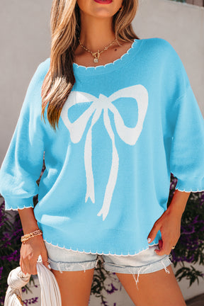 Bow My Gosh Blue Sweater