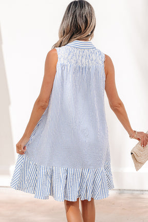 Blue Skies Ahead Stripe Shirt Collar Dress