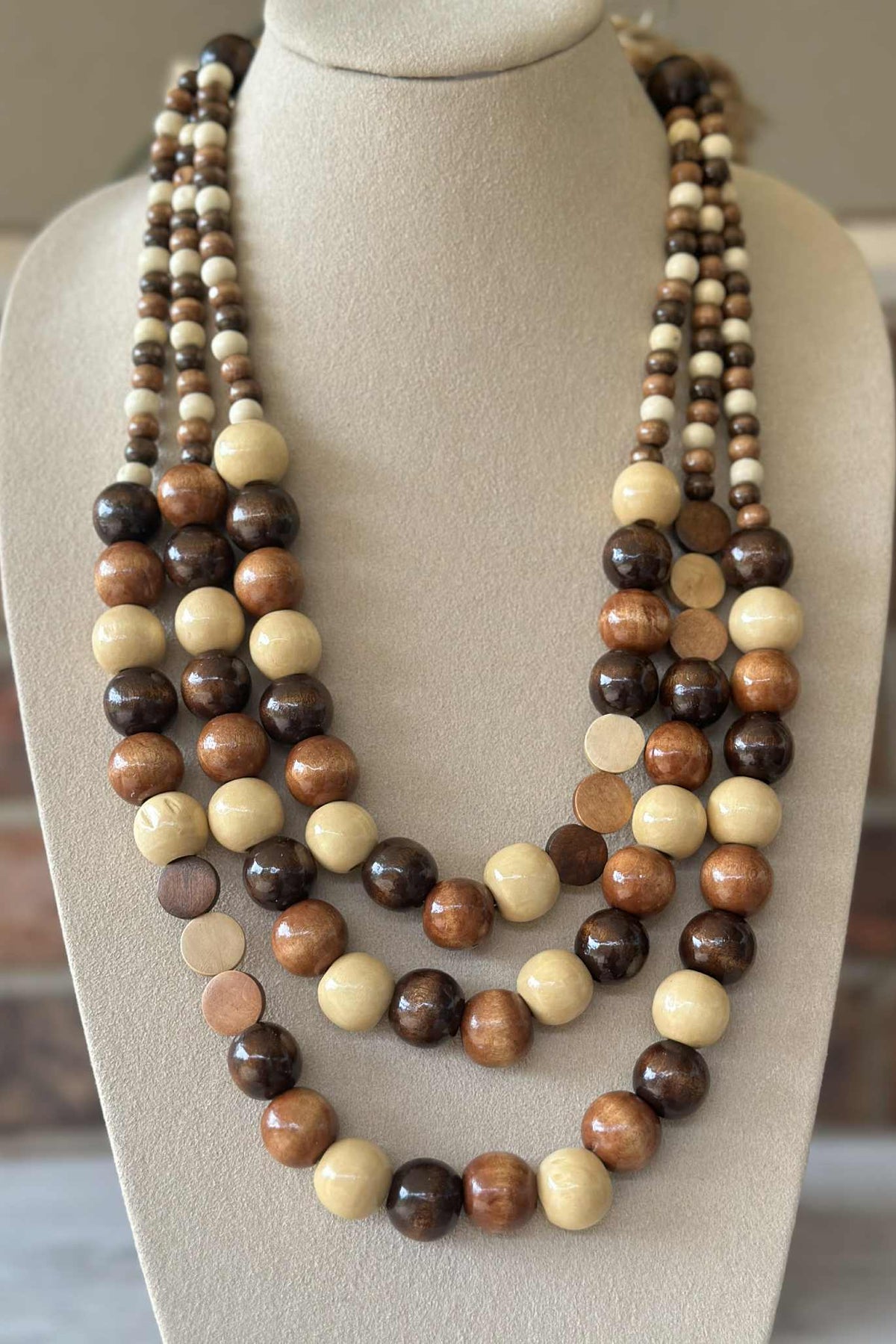 Layered Wood Ball Necklace - N073BR