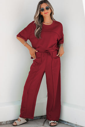 Here For It Racing Red Top and Barrel Pant Set