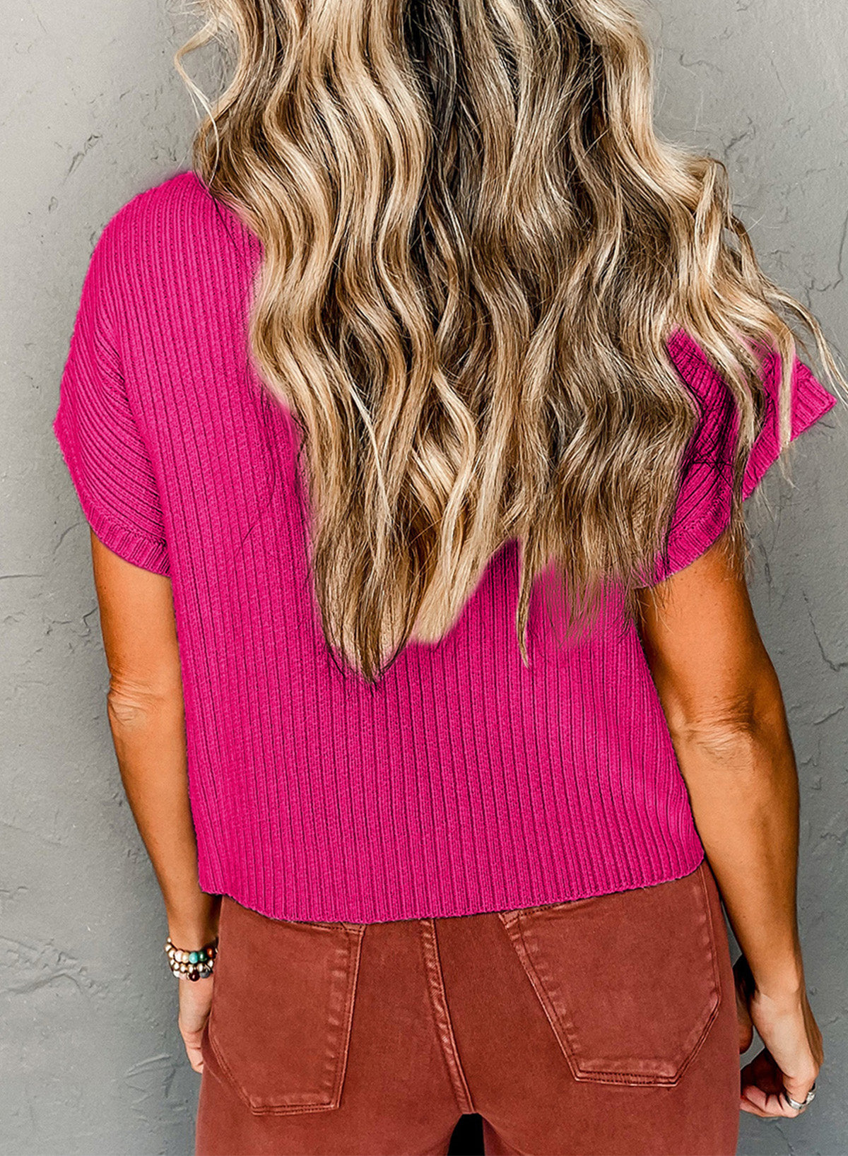 Casually Chic Rose Red Ribbed Knit Sweater