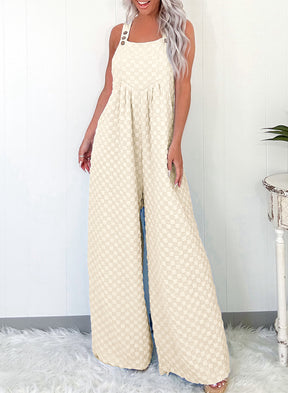 On The Checklist Beige Checkered High Waist Wide Leg Overall