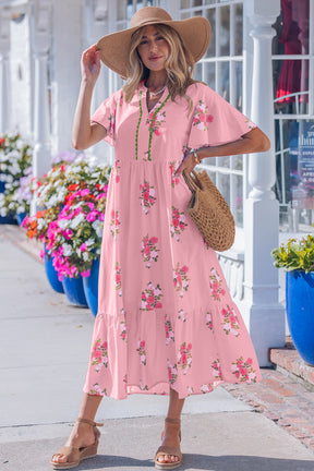 Resort Getaway Pink Floral Print Maxi Dress