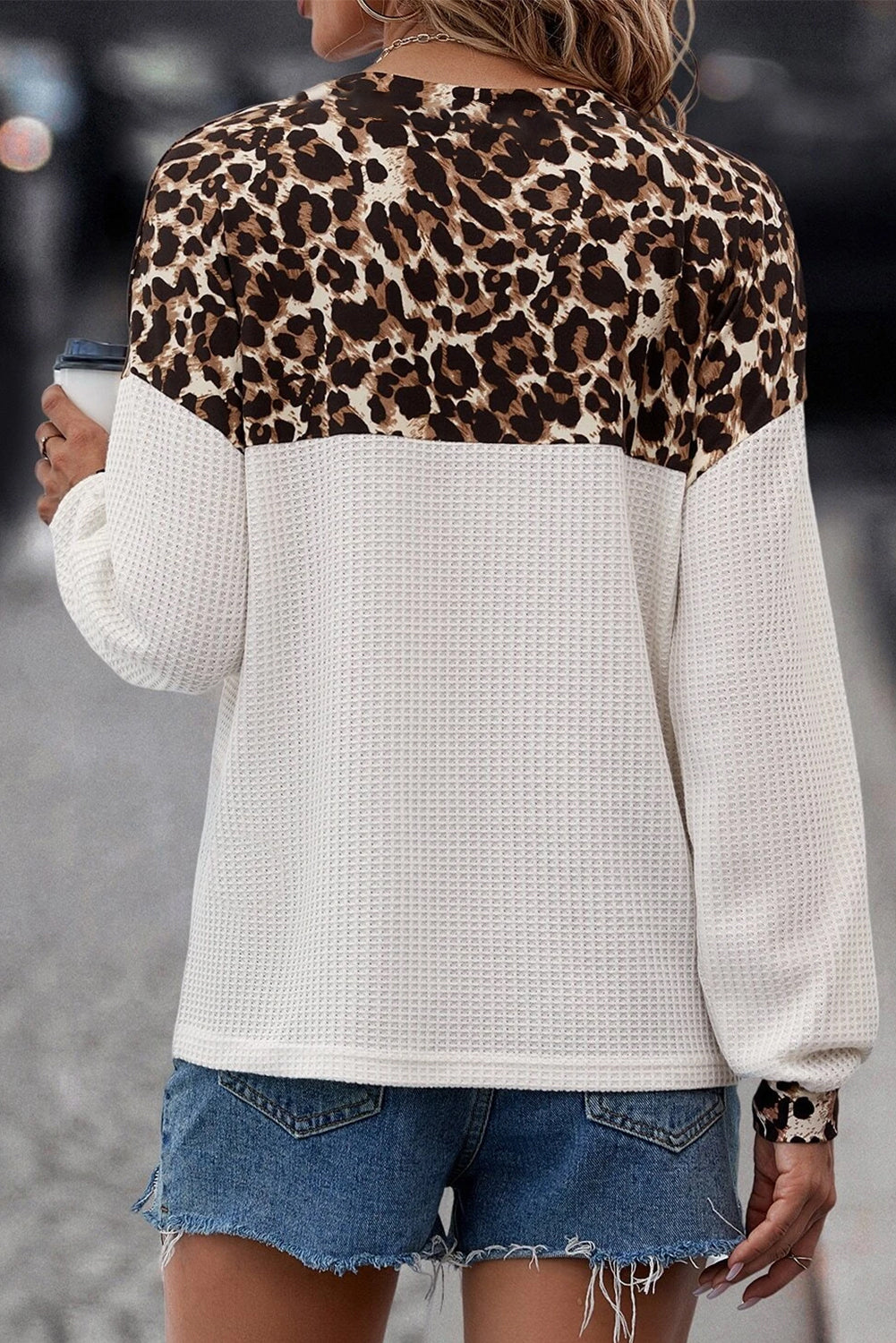 Wild Vibes Waffle Button V Neck Top