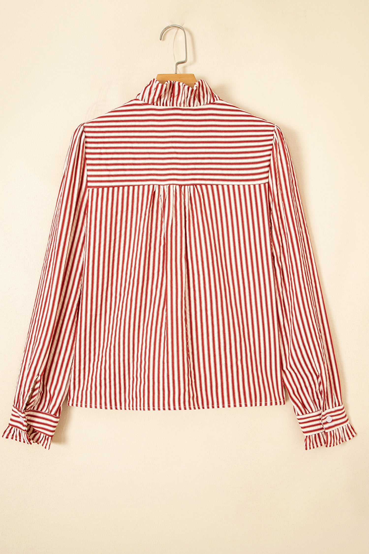 Crimson And Cream Stripe Ruffle Top