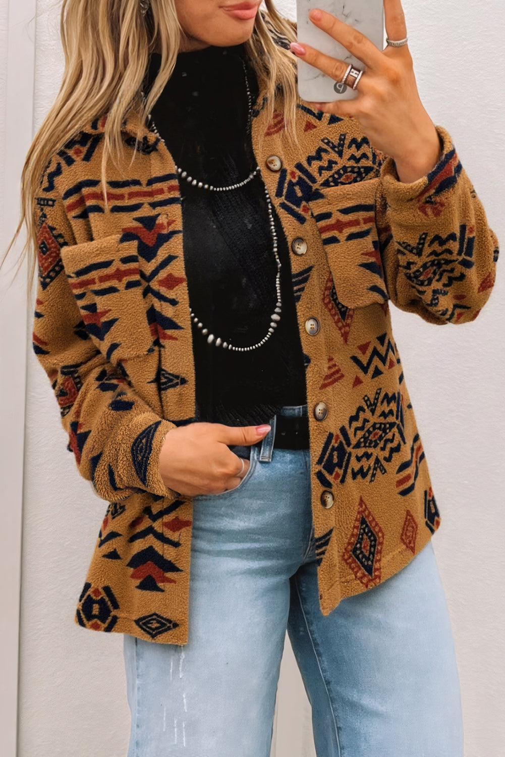 Warm You Up Aztec Pattern Fleece Shacket