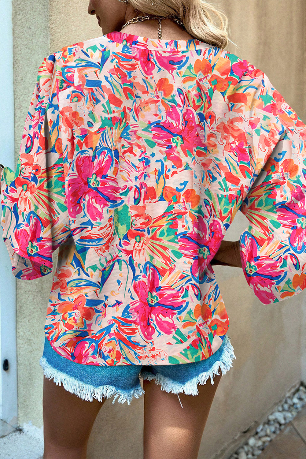 Bloom In Beauty V Neck Multicolor Top- T10957MU