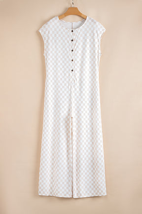 Check On That Apricot Checkered Jumpsuit