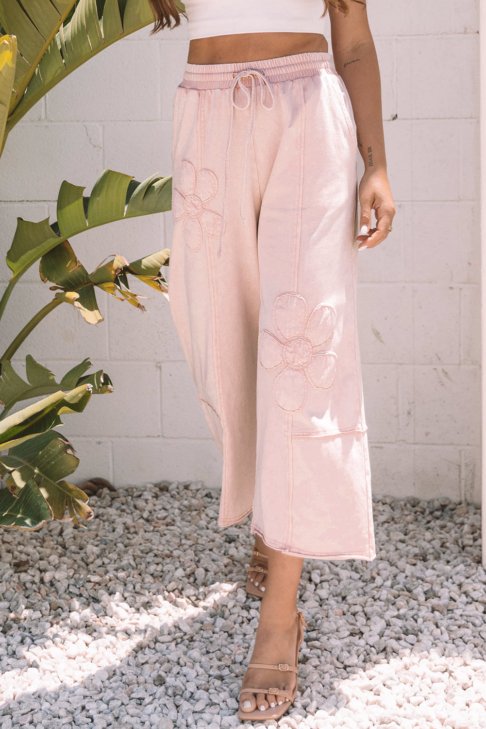 Boho Blooms Pink Flower Patch Mineral Washed Pants