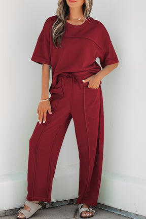 Here For It Racing Red Top and Barrel Pant Set