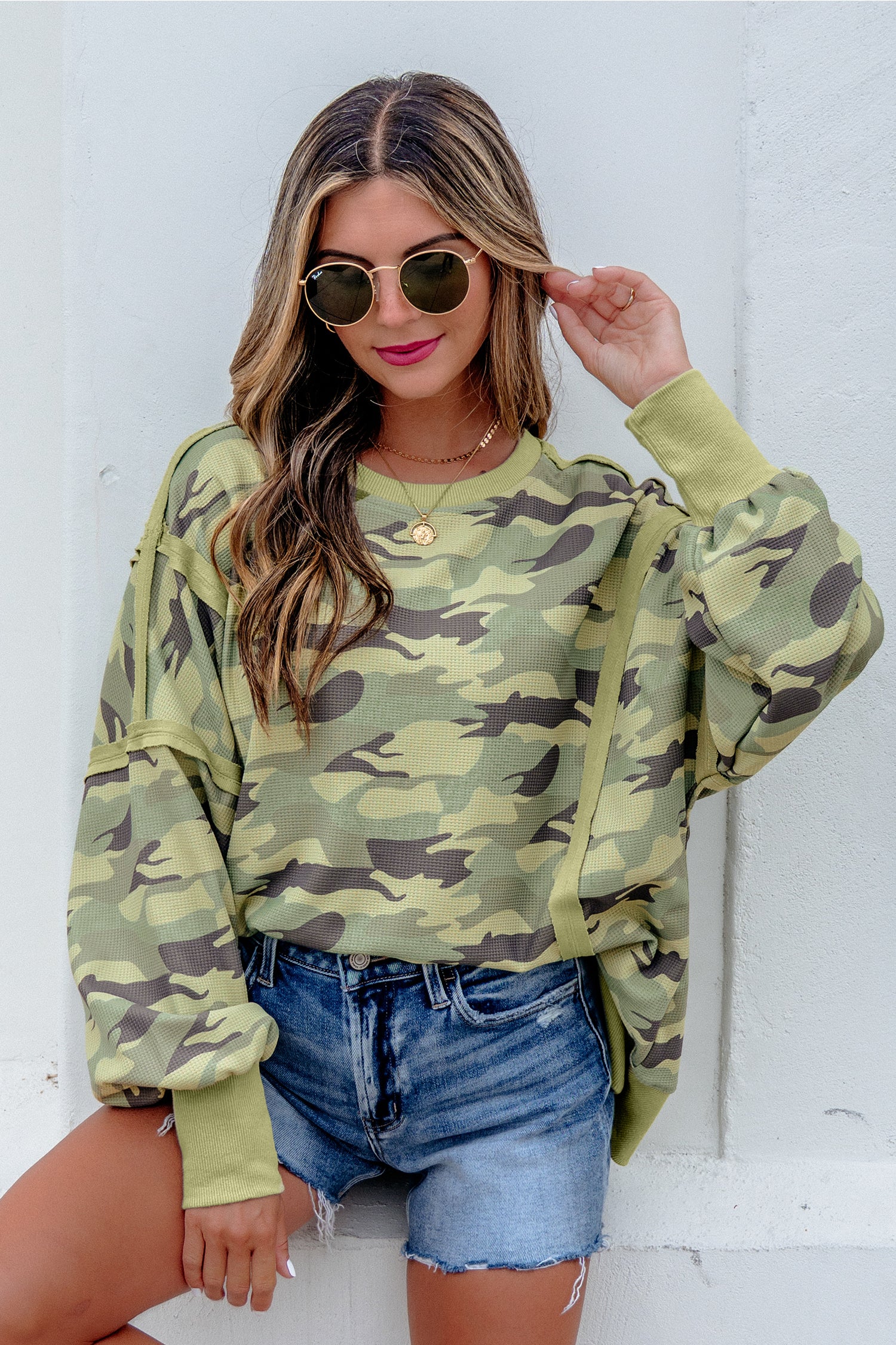 Hidden Agenda Camouflage Waffle Knit Top