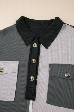Colorblock Crush Ribbed Collared Oversized Top