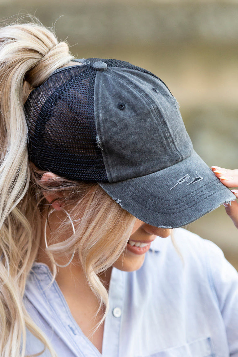 Distressed Messy Bun Hat Cap (8 Colors)