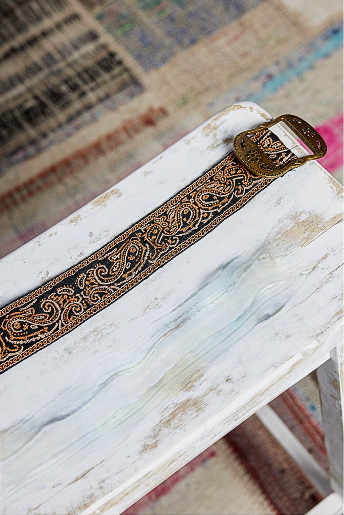 Brown Paisley Embroidered Boho Belt Metal Buckle - BE016BR