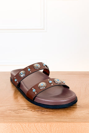 Briallen Western Studded Turquoise Sandal in Chocolate