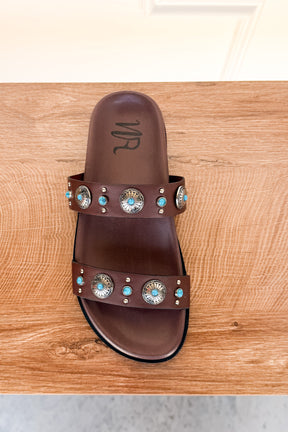 Briallen Western Studded Turquoise Sandal in Chocolate