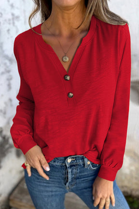 Basic Needs Red Button V Neck Top