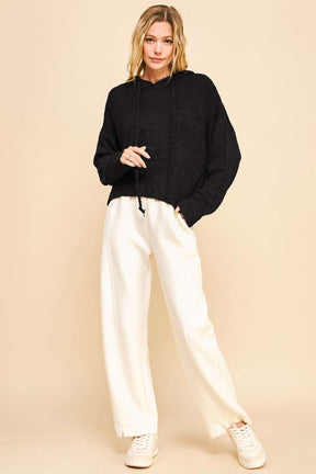 Soft And Cozy Black Hooded Sweater - T10880BK
