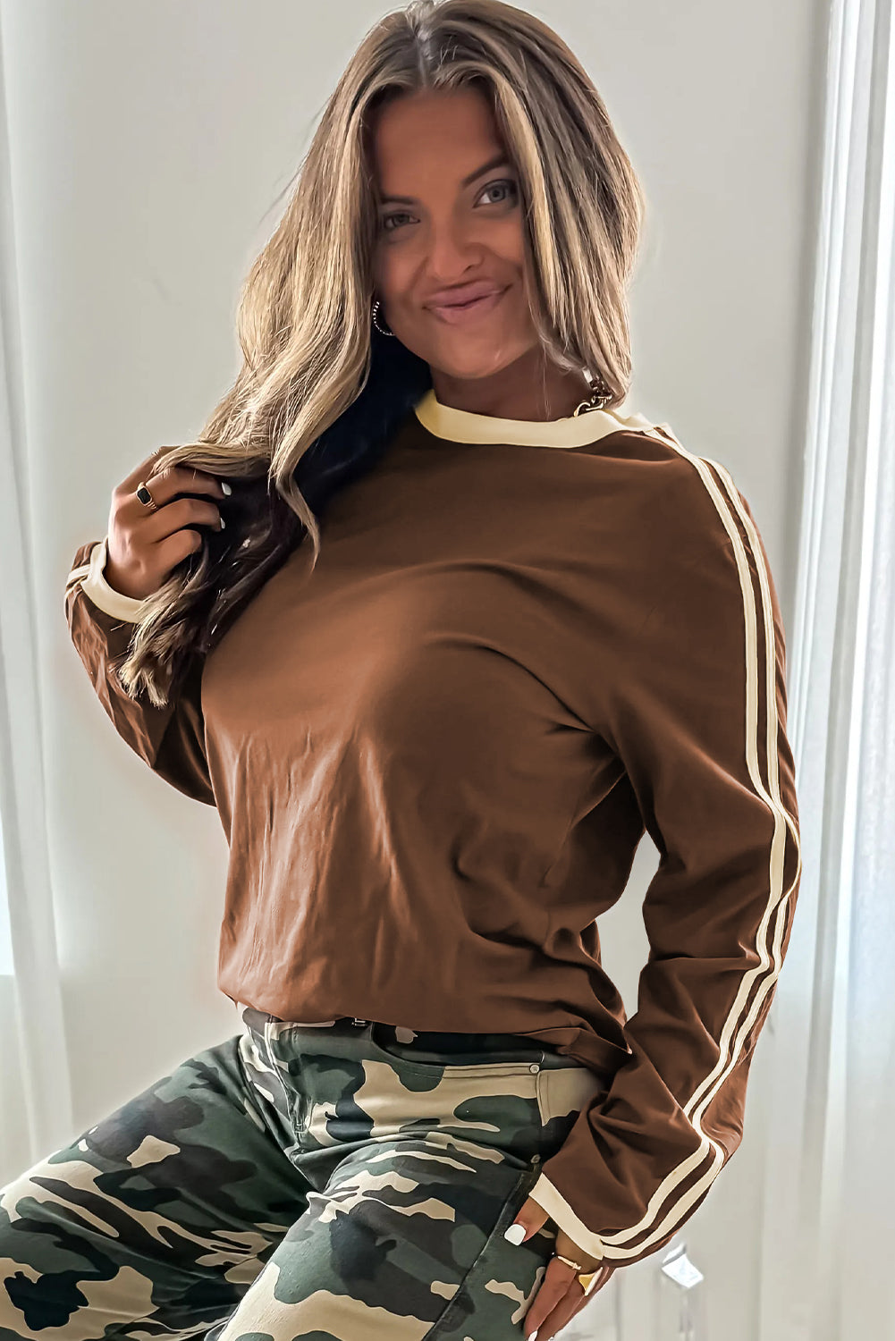 Brown Eyed Girl Striped Accent Top