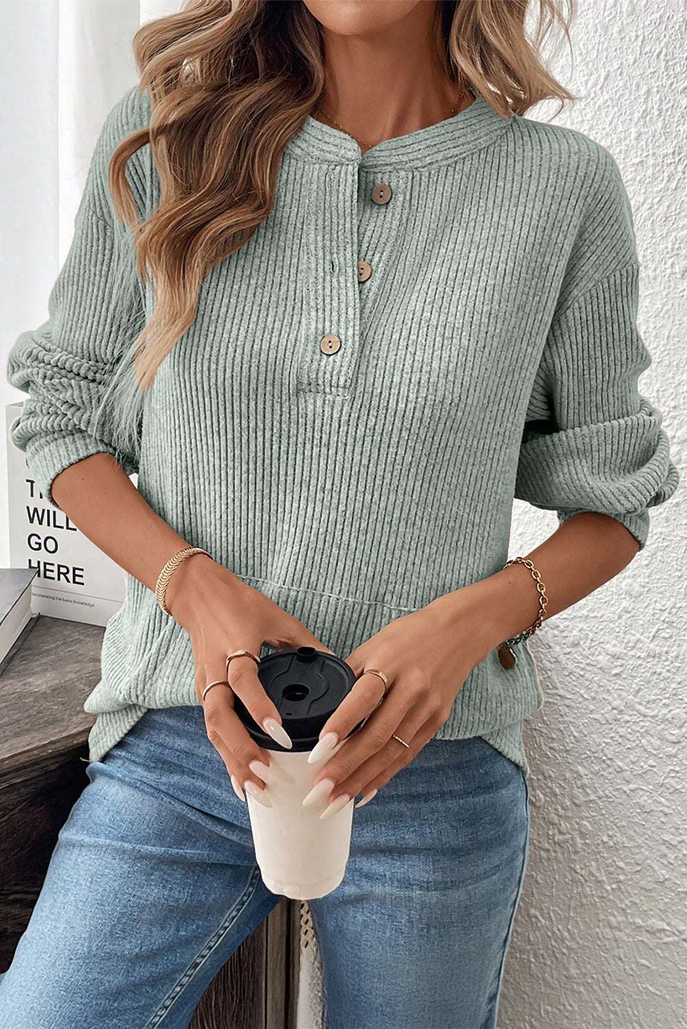 Comfy Comes Easy Ribbed Henley Knit Top (2 Colors)