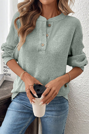 Comfy Comes Easy Ribbed Henley Knit Top (2 Colors)