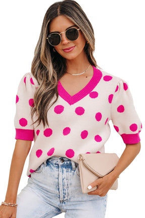 Haute Spot Pink Polka Dot Sweater Top