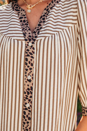 Meet Me Downtown Khaki Stripe Shirt Dress
