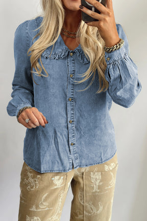 Denim Made Classic Ruffled Collar Denim Top