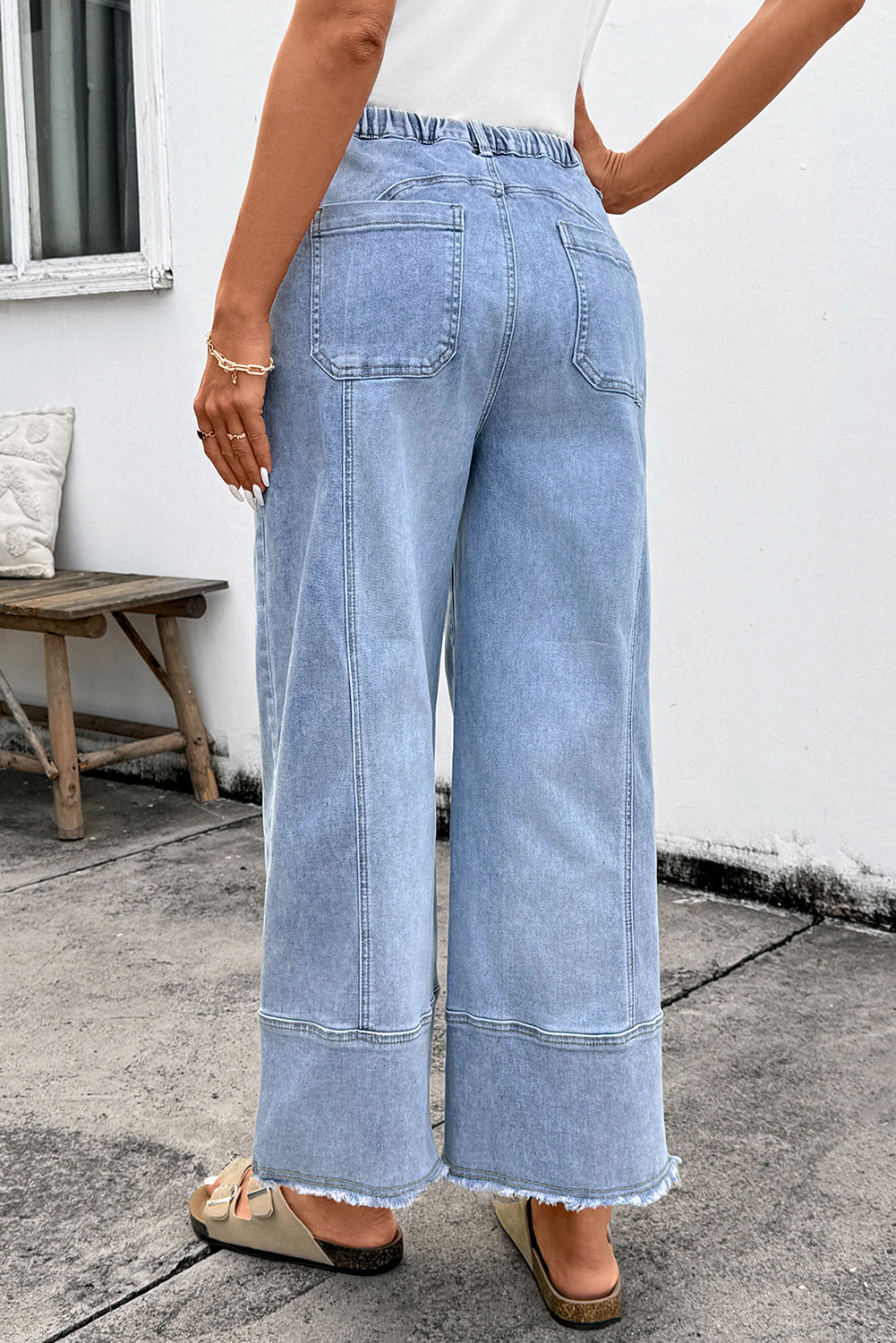 Worth Your While Light Blue Drawstring Wide Leg Denim Pant