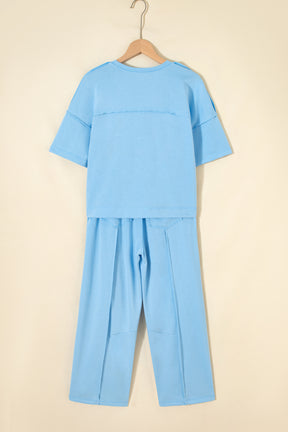 Here For It Sky Blue Top and Barrel Pant Set