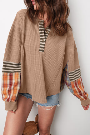 Rustic Retreat Plaid Patchwork Henley Top (2 Colors)