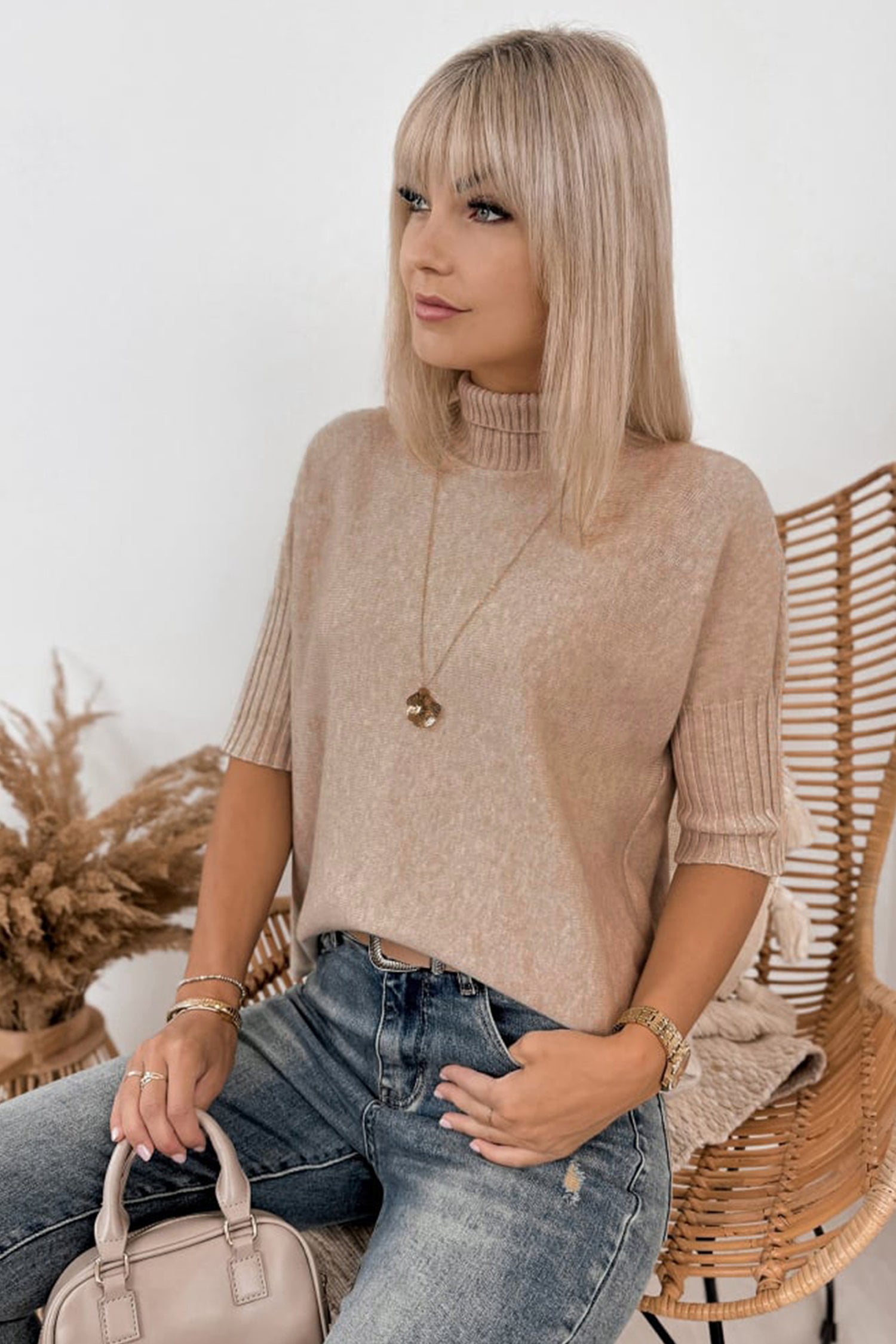 Warm Embrace Beige Ribbed Sweater