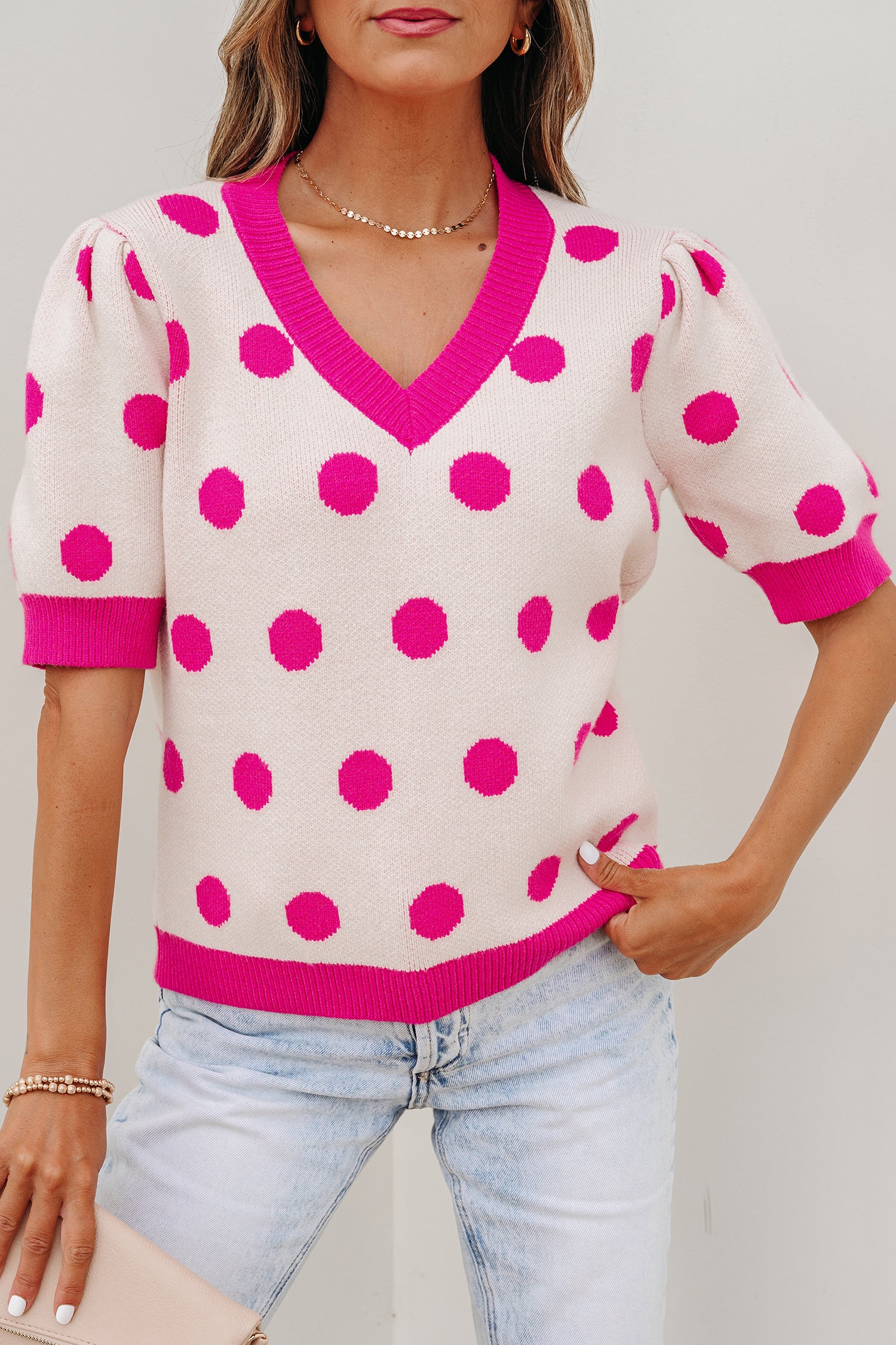 Haute Spot Pink Polka Dot Sweater Top