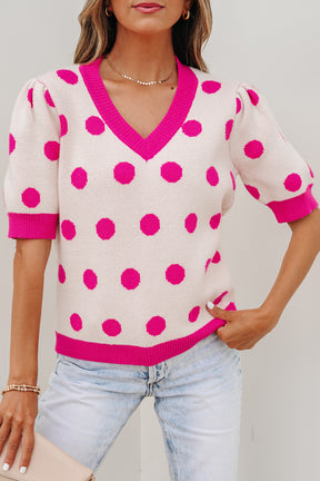 Haute Spot Pink Polka Dot Sweater Top
