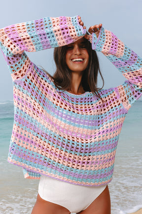 Cover Glam Purple Multi Stripe Knit Top - T11192PU
