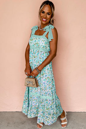 Floral Affair Floral Lace Tied Strap Empire Waist Maxi Dress
