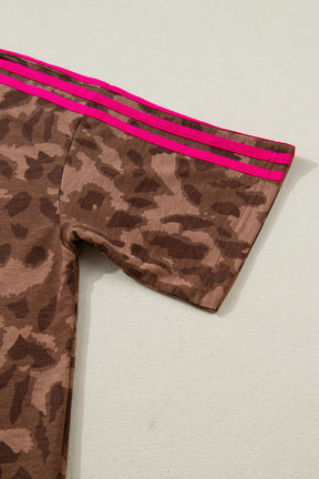 Purrfectly Paired Striped Accent Leopard Top And Short Set
