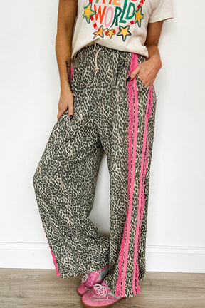 Pretty Fierce Pink Contrast Lace Striped Detail Drawstring Pants
