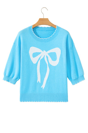 Bow My Gosh Blue Sweater