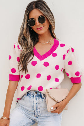 Haute Spot Pink Polka Dot Sweater Top