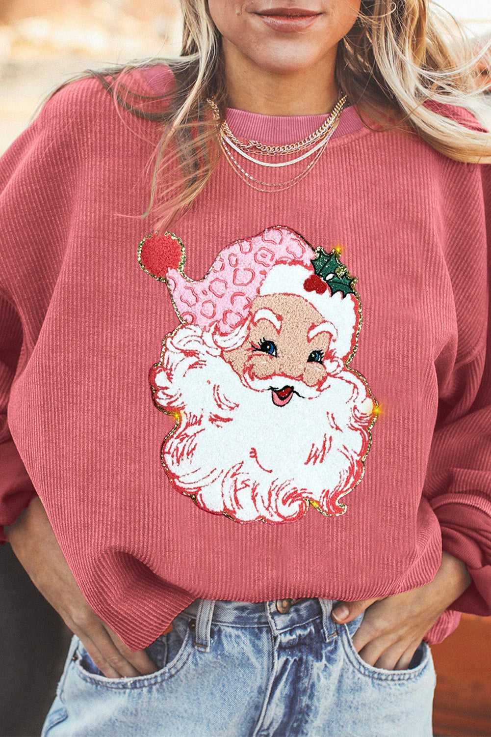 Santa Claus Sparkle Corded Sweatshirt