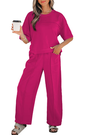 Here For It Rose Red Top and Barrel Pant Set